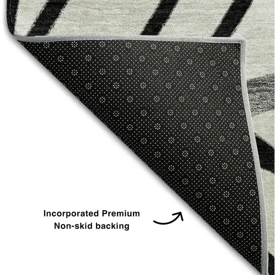 Black And Beige Floral Washable Area Rug With UV Protection Photo 7