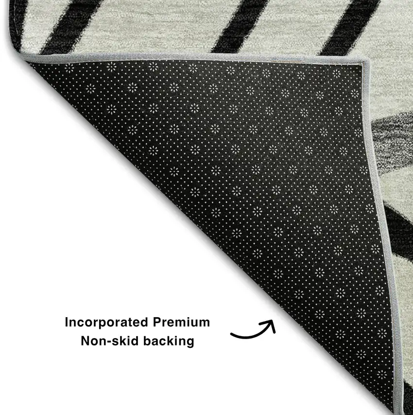 Black And Beige Floral Washable Area Rug With UV Protection Photo 7