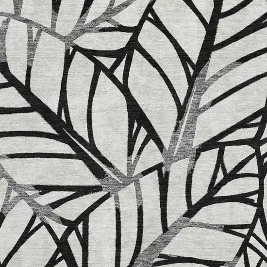 Black And Beige Floral Washable Area Rug With UV Protection Photo 3