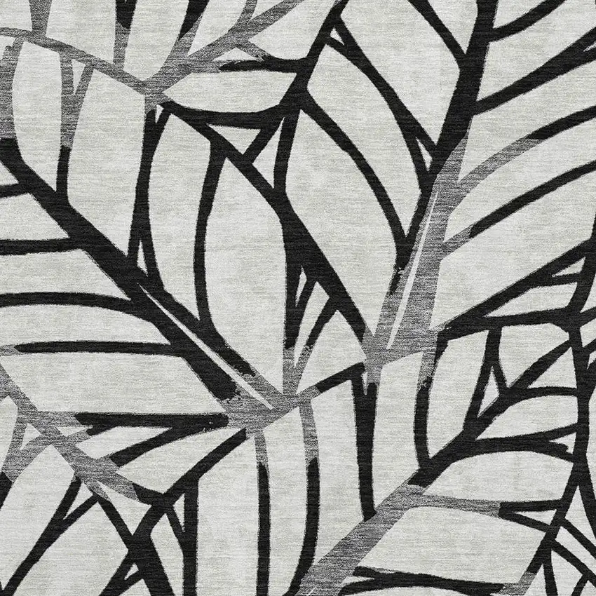 Black And Beige Floral Washable Area Rug With UV Protection Photo 3