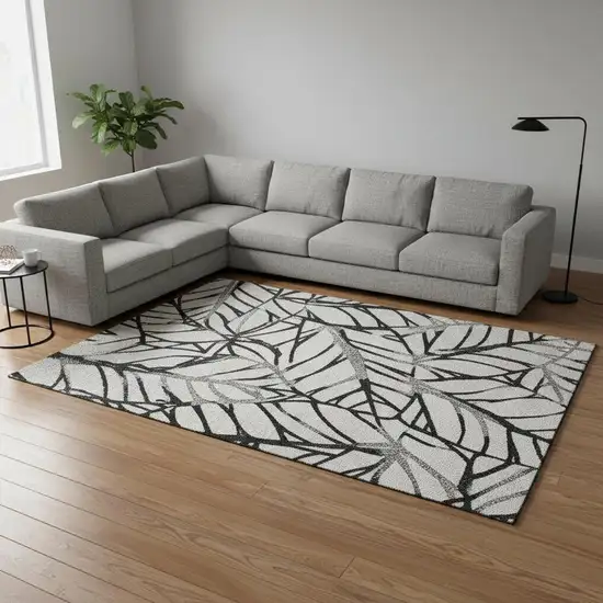 Black And Beige Floral Washable Area Rug With UV Protection Photo 2