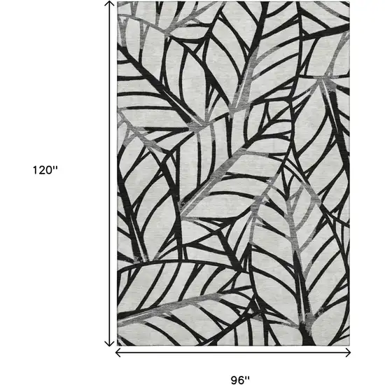 Black And Beige Floral Washable Area Rug With UV Protection Photo 3