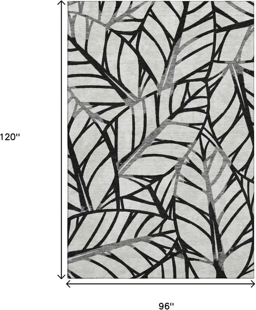 Black And Beige Floral Washable Area Rug With UV Protection Photo 3