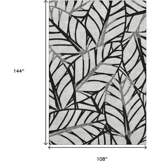 Black And Beige Floral Washable Area Rug With UV Protection Photo 3