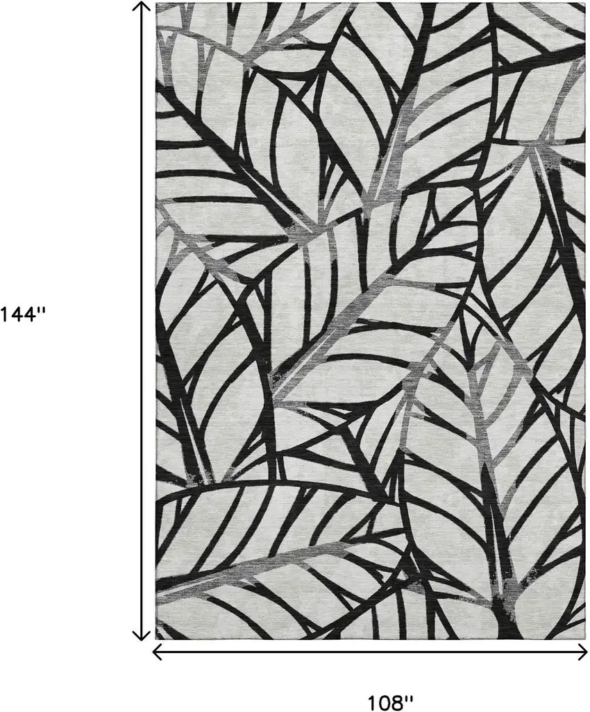 Black And Beige Floral Washable Area Rug With UV Protection Photo 3