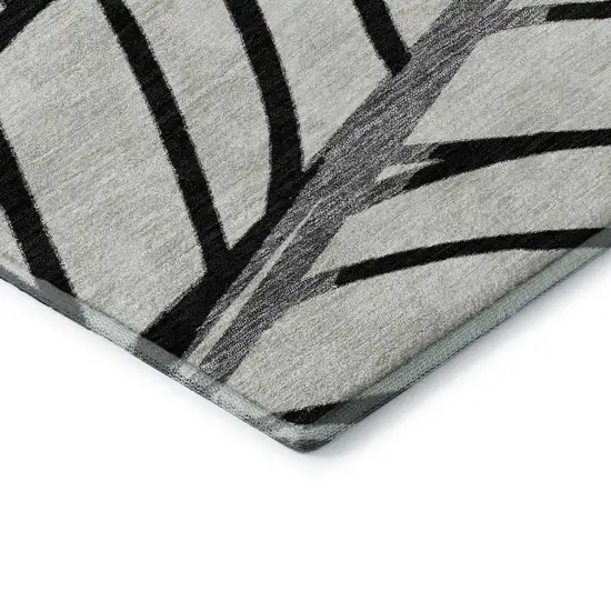 Black And Beige Floral Washable Area Rug With UV Protection Photo 8