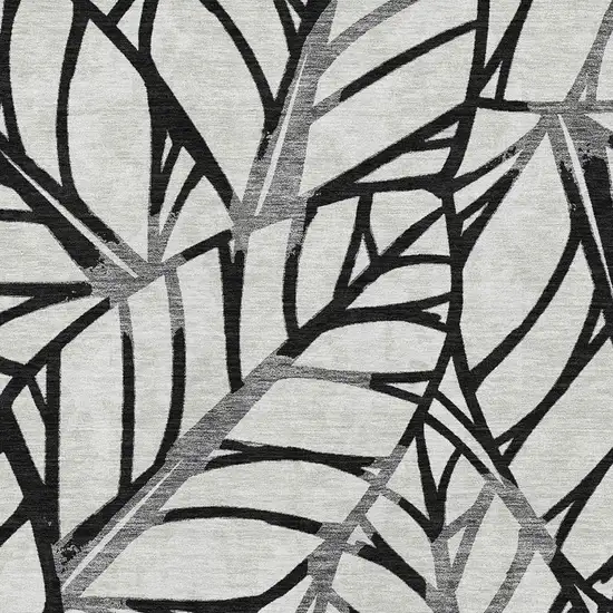 Black And Beige Floral Washable Area Rug With UV Protection Photo 3