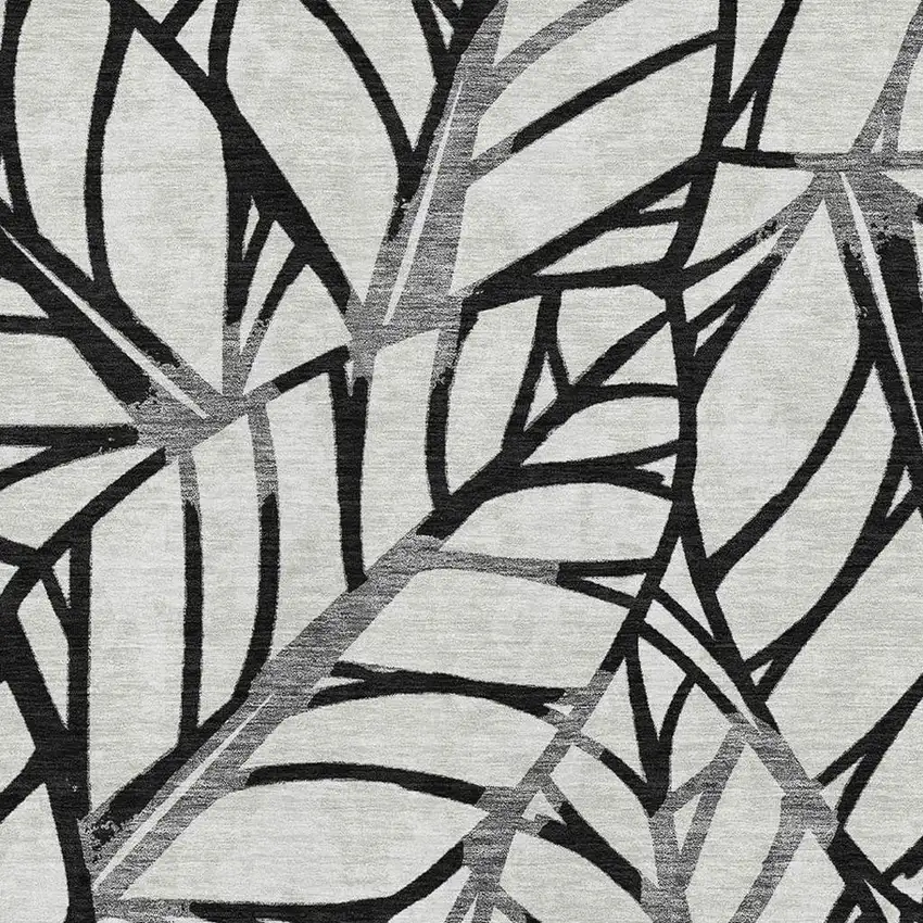 Black And Beige Floral Washable Area Rug With UV Protection Photo 3