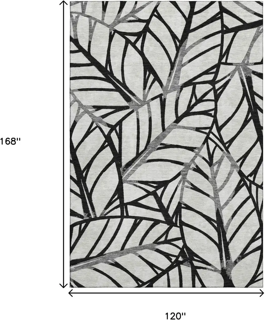 Black And Beige Floral Washable Area Rug With UV Protection Photo 3