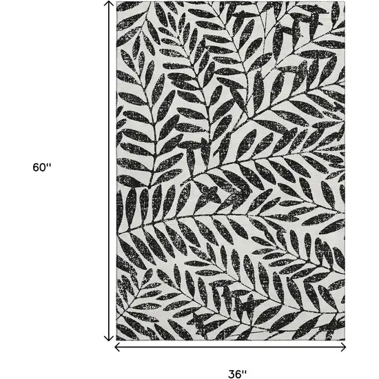Black And Beige Floral Washable Area Rug With UV Protection Photo 3