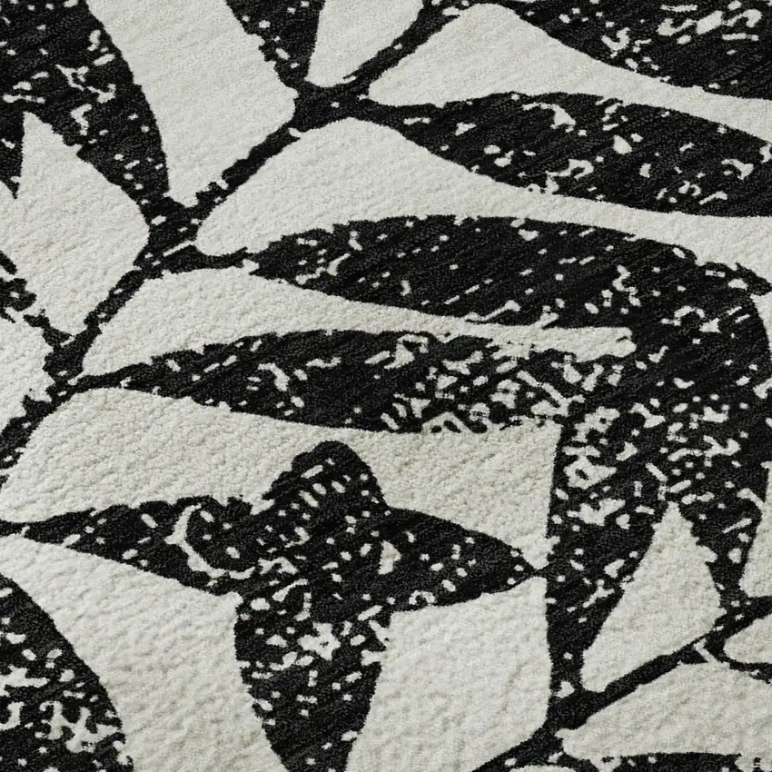 Black And Beige Floral Washable Area Rug With UV Protection Photo 8