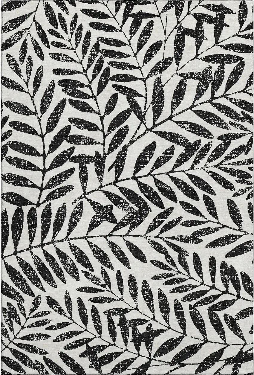 Black And Beige Floral Washable Area Rug With UV Protection Photo 1