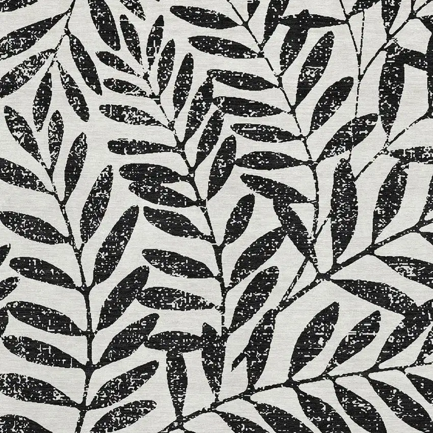 Black And Beige Floral Washable Area Rug With UV Protection Photo 3