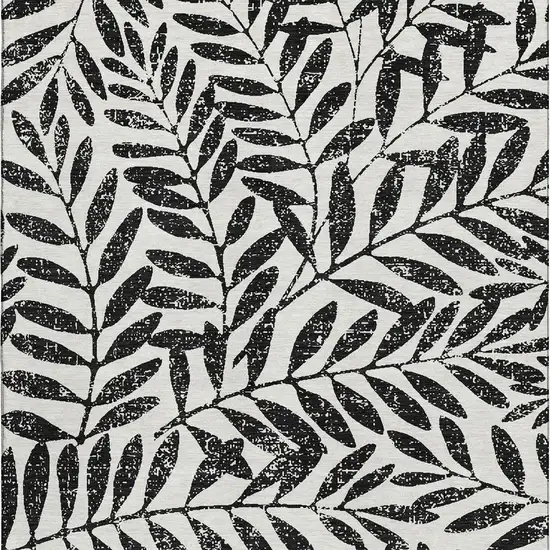 Black And Beige Floral Washable Area Rug With UV Protection Photo 4