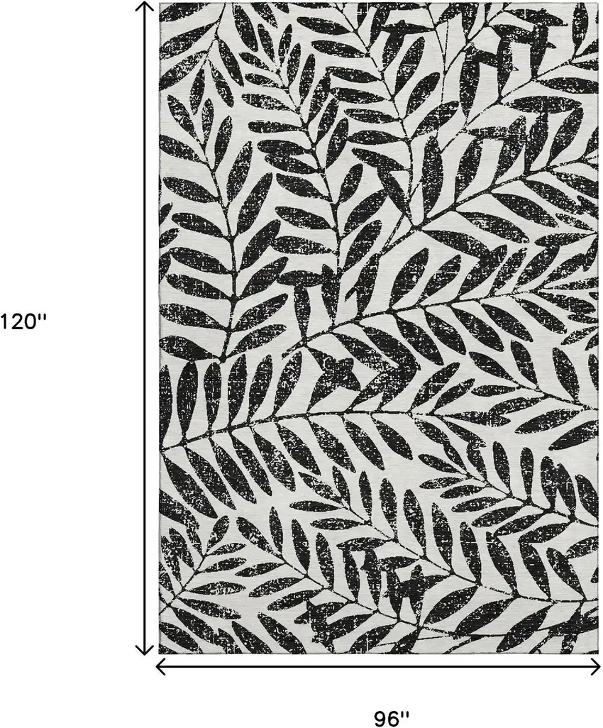 Black And Beige Floral Washable Area Rug With UV Protection Photo 9