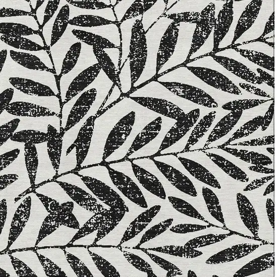 Black And Beige Floral Washable Area Rug With UV Protection Photo 3