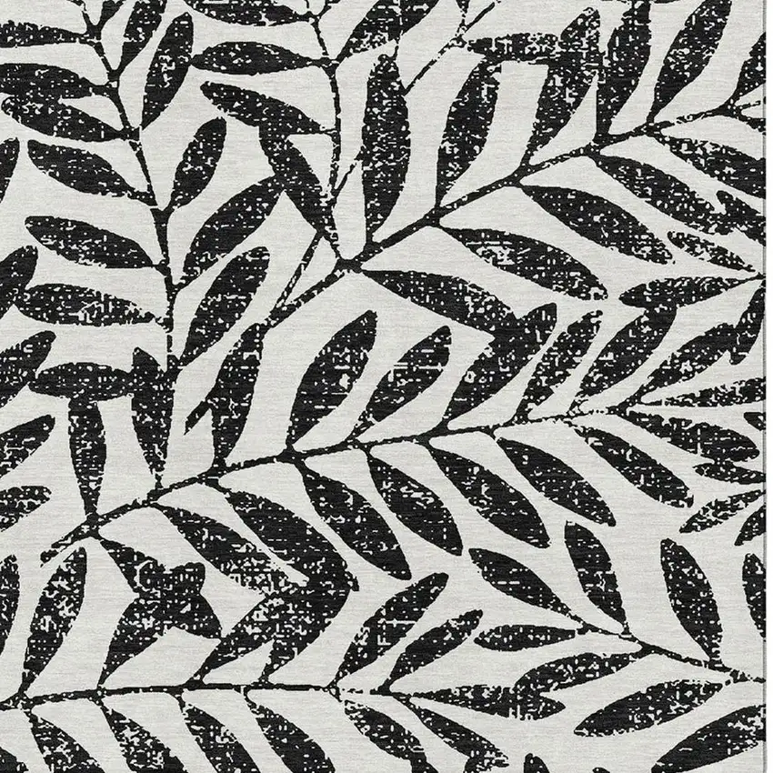 Black And Beige Floral Washable Area Rug With UV Protection Photo 3