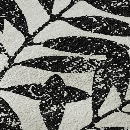 Black And Beige Floral Washable Area Rug With UV Protection Photo 8