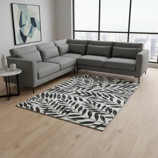 Black And Beige Floral Washable Area Rug With UV Protection Photo 2