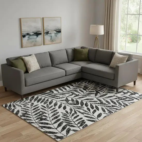 Black And Beige Floral Washable Area Rug With UV Protection Photo 1