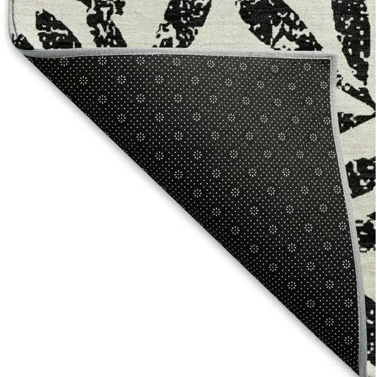 Black And Beige Floral Washable Area Rug With UV Protection Photo 7