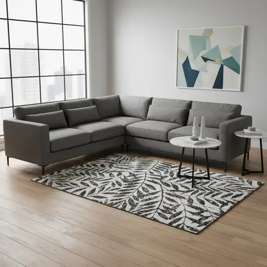 Black And Beige Floral Washable Area Rug With UV Protection Photo 2