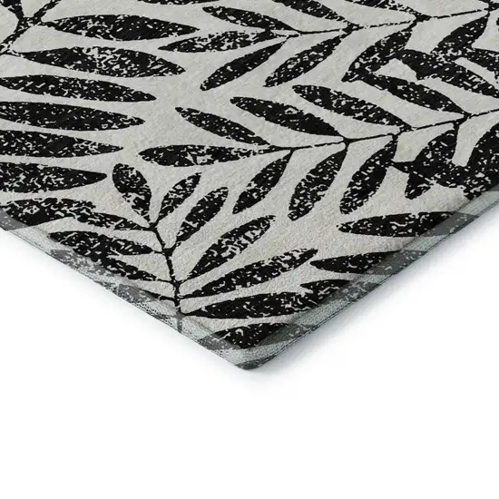 Black And Beige Floral Washable Area Rug With UV Protection Photo 8