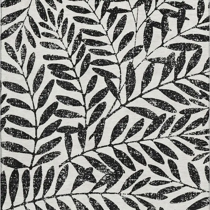 Black And Beige Floral Washable Area Rug With UV Protection Photo 3