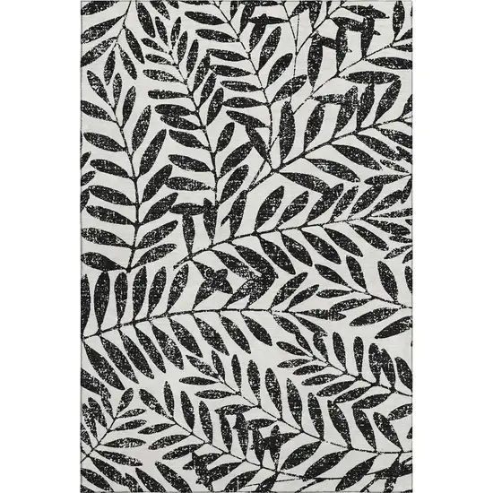 Black And Beige Floral Washable Area Rug With UV Protection Photo 1