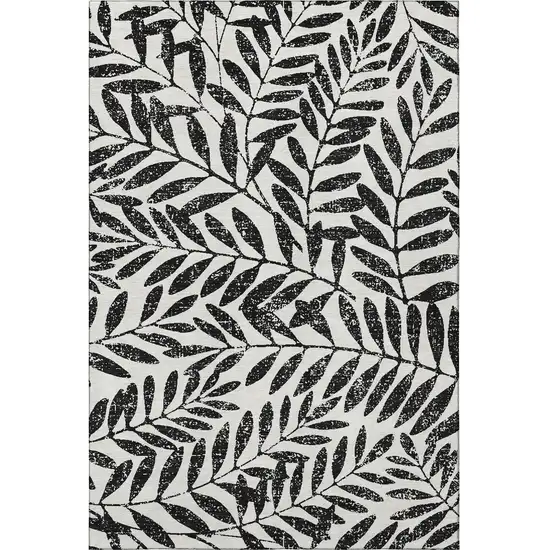 Black And Beige Floral Washable Area Rug With UV Protection Photo 3