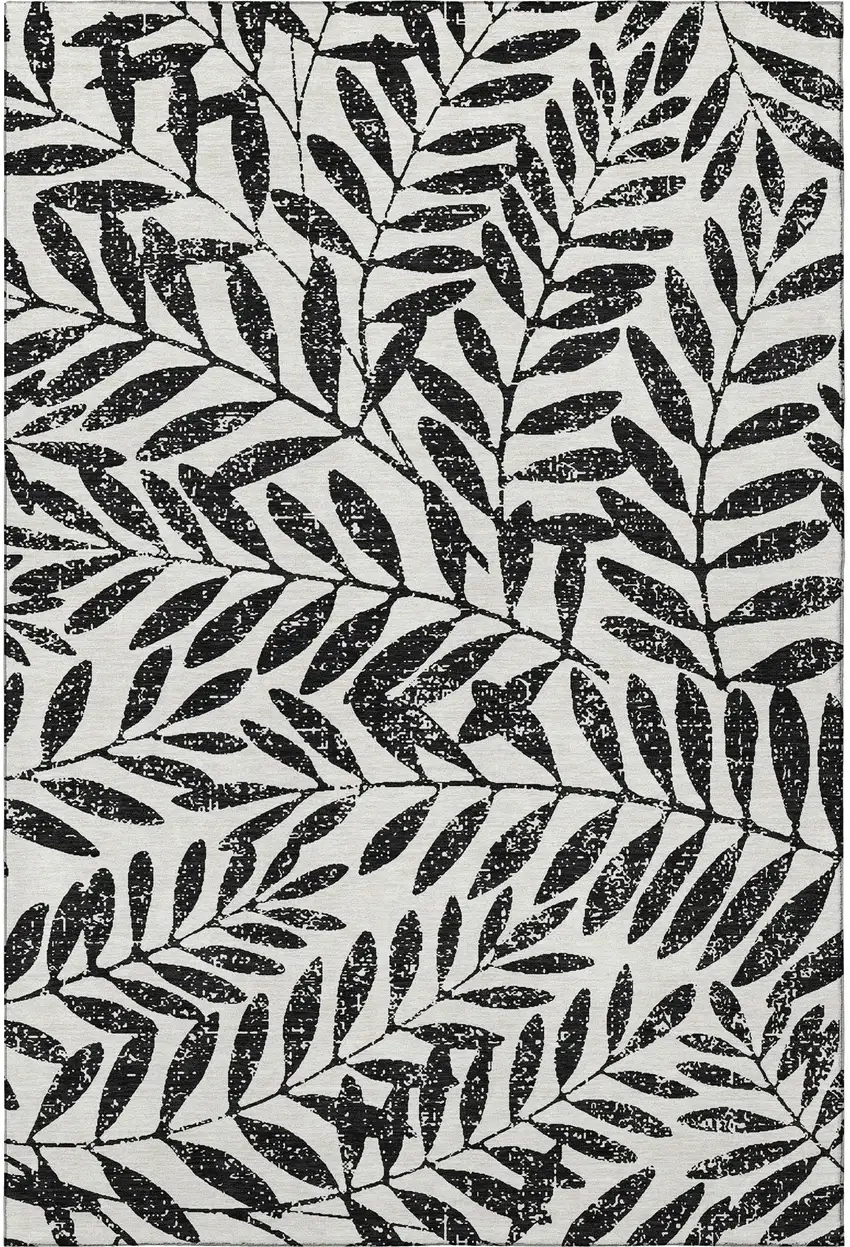 Black And Beige Floral Washable Area Rug With UV Protection Photo 3