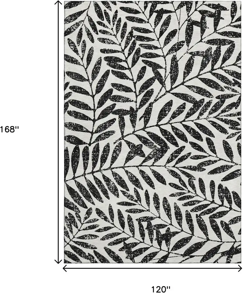 Black And Beige Floral Washable Area Rug With UV Protection Photo 9
