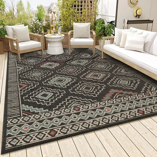Black And Beige Geometric Area Rug Photo 4