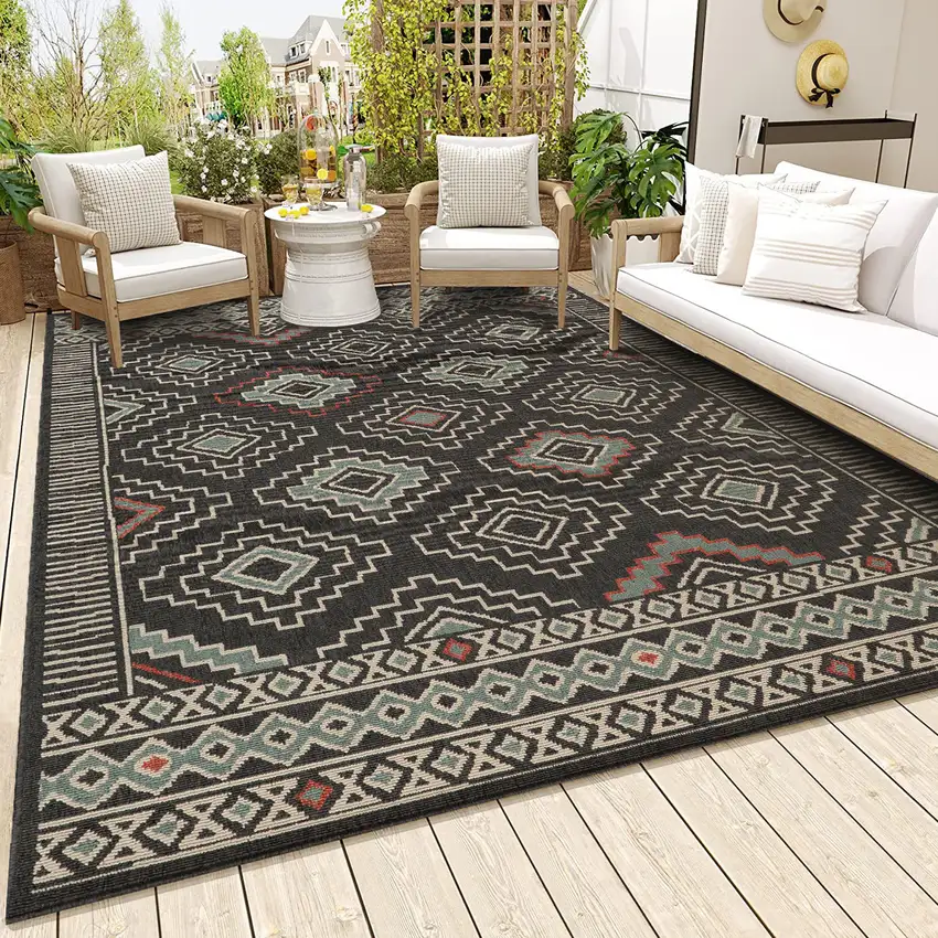 Black And Beige Geometric Area Rug Photo 4