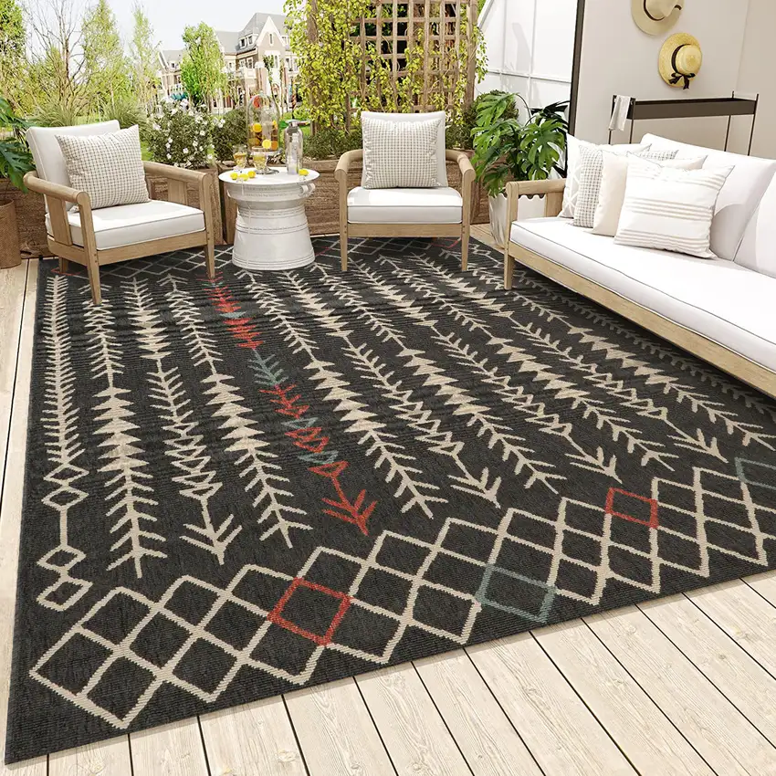 Black And Beige Geometric Area Rug Photo 4