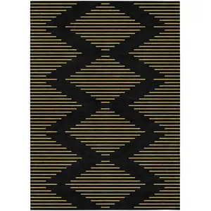 Photo of Black And Beige Geometric Washable Indoor Outdoor Area Rug