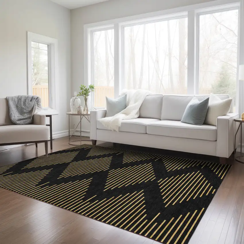 Black And Beige Geometric Washable Indoor Outdoor Area Rug Photo 9