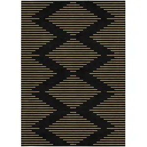 Photo of Black And Beige Geometric Washable Indoor Outdoor Area Rug