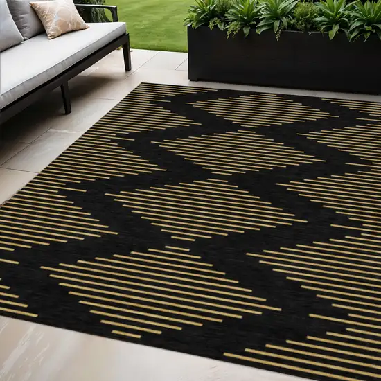 Black And Beige Geometric Washable Indoor Outdoor Area Rug Photo 1