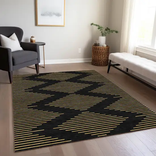 Black And Beige Geometric Washable Indoor Outdoor Area Rug Photo 9