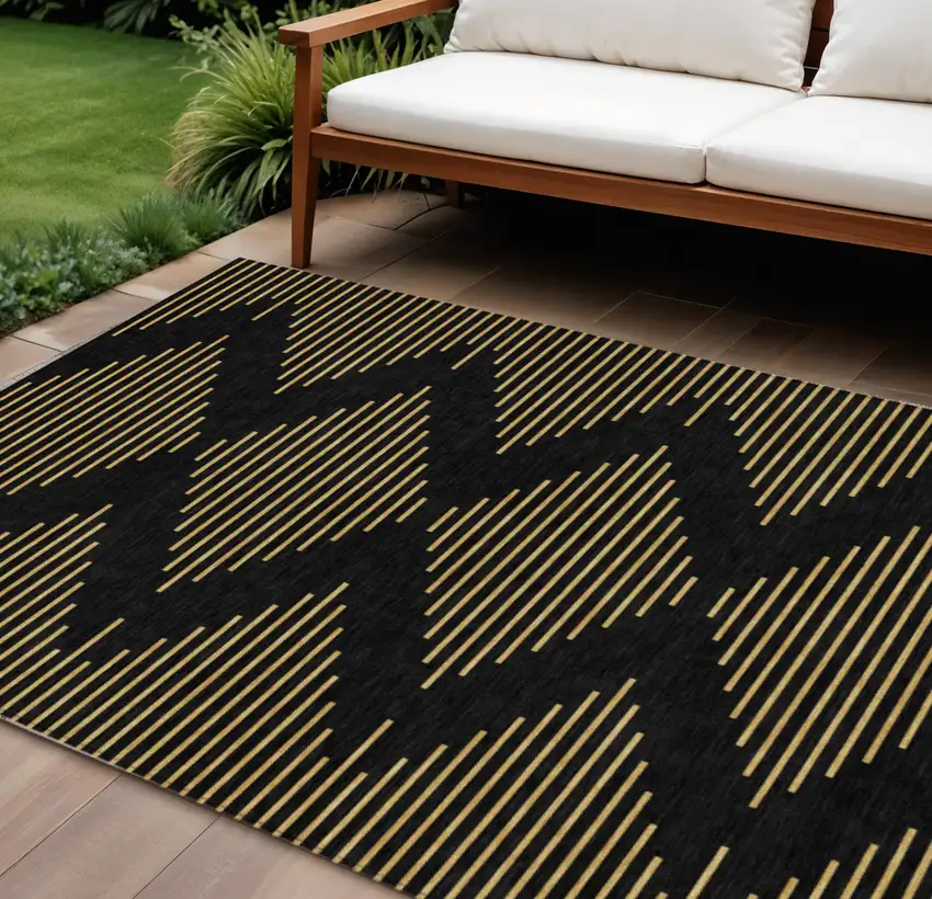 Black And Beige Geometric Washable Indoor Outdoor Area Rug Photo 1