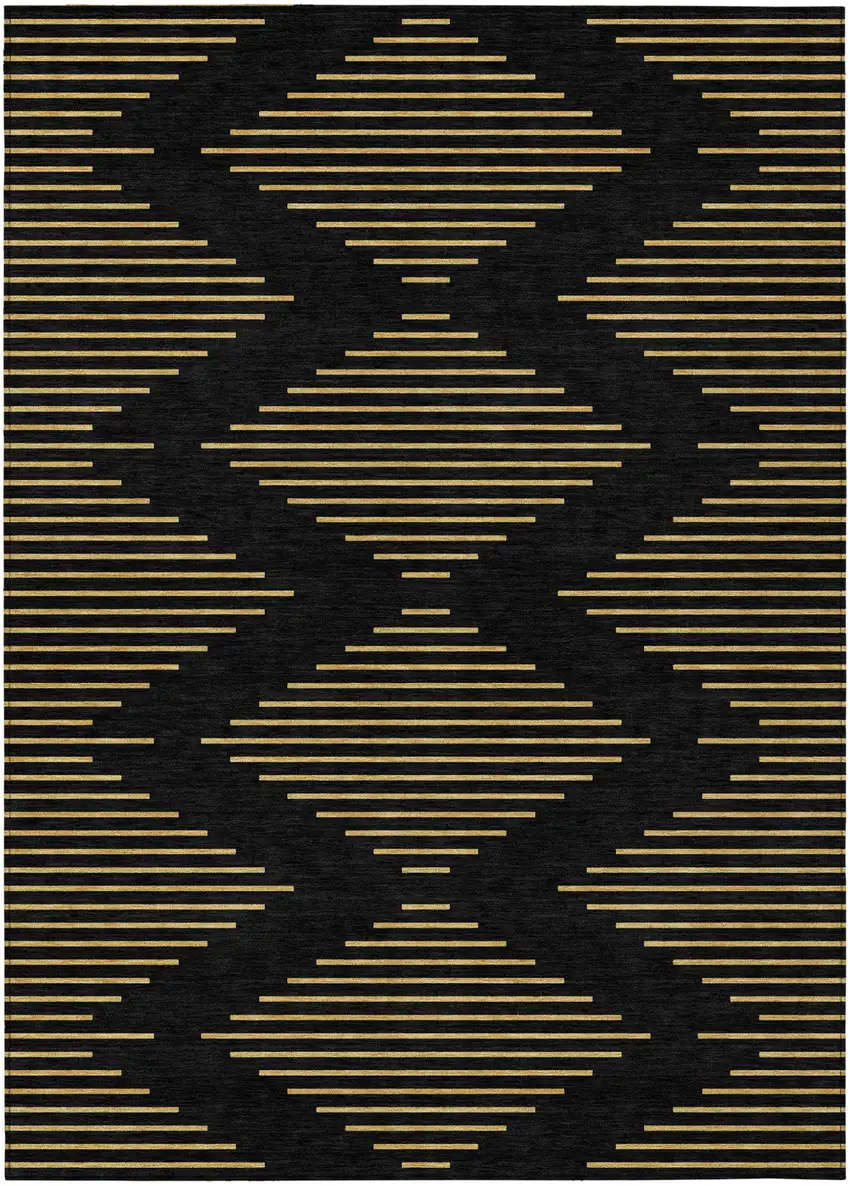 Black And Beige Geometric Washable Indoor Outdoor Area Rug Photo 2
