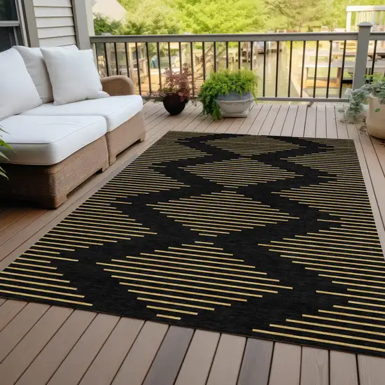 Black And Beige Geometric Washable Indoor Outdoor Area Rug Photo 8