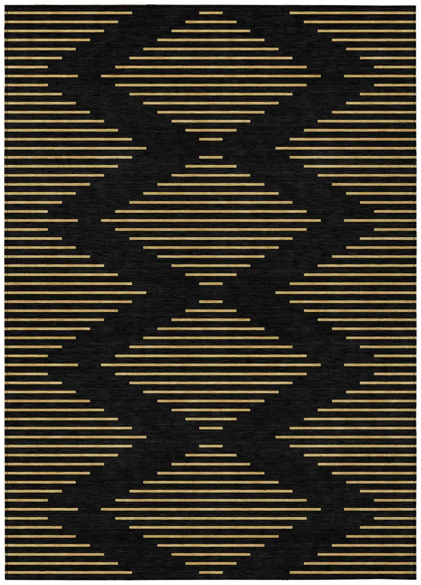 Black And Beige Geometric Washable Indoor Outdoor Area Rug Photo 2