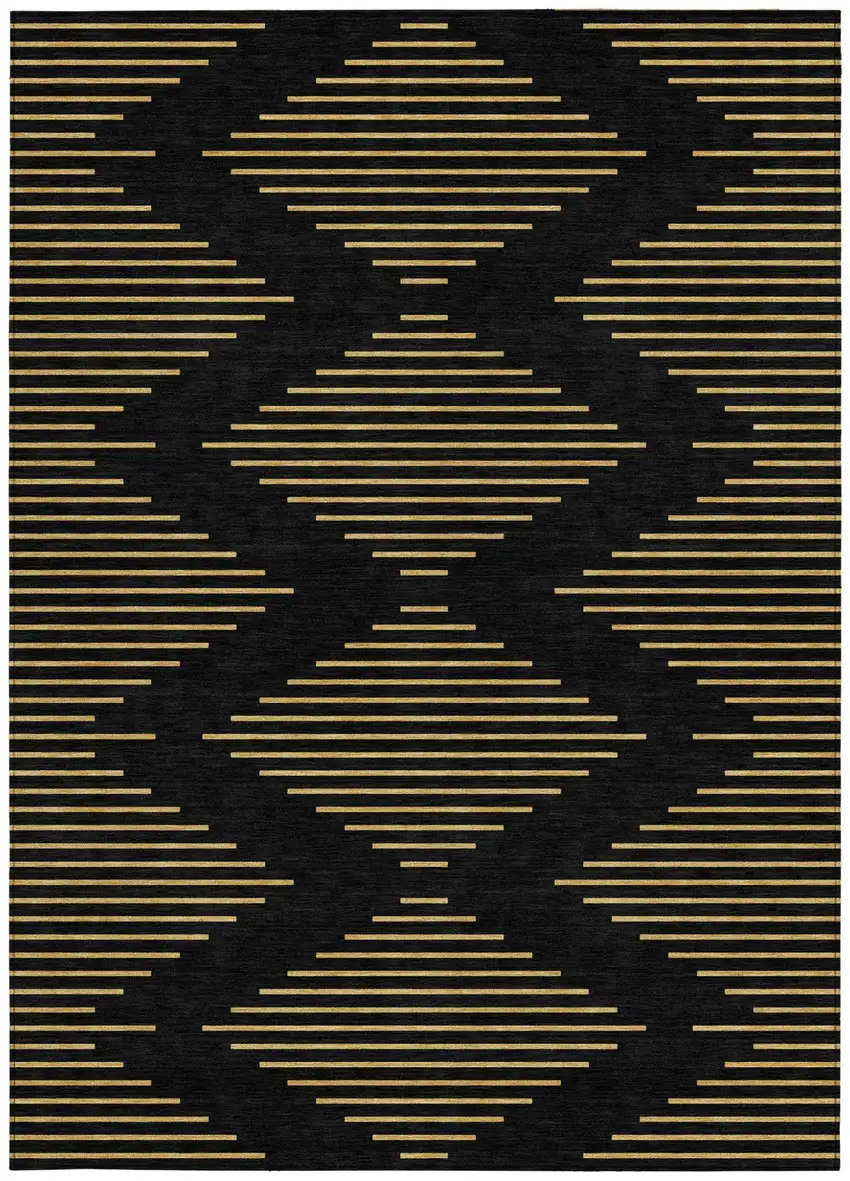 Black And Beige Geometric Washable Indoor Outdoor Area Rug Photo 5