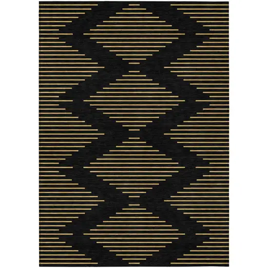 Black And Beige Geometric Washable Indoor Outdoor Area Rug Photo 2