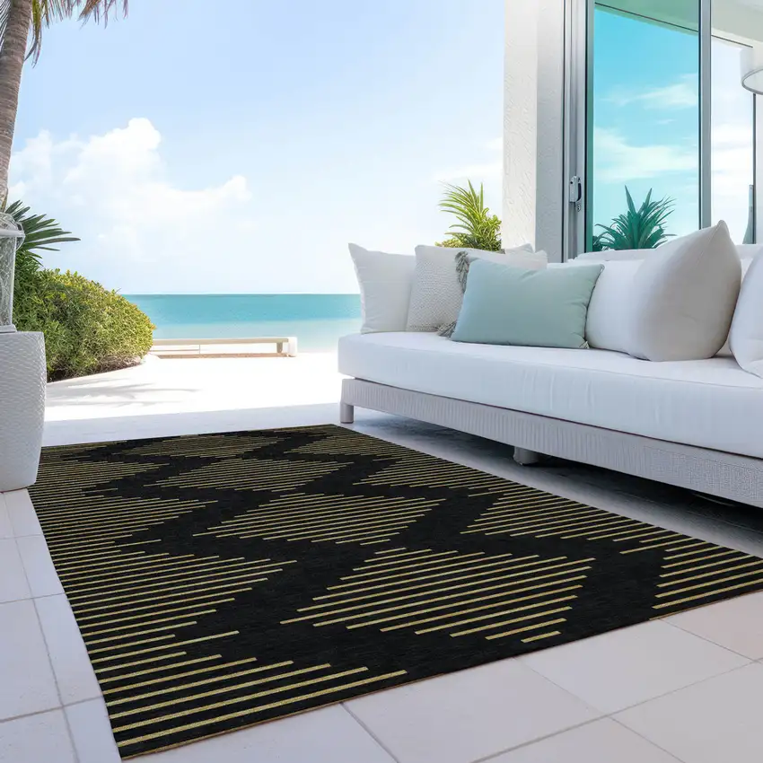 Black And Beige Geometric Washable Indoor Outdoor Area Rug Photo 9
