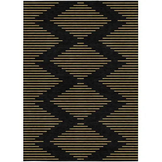Black And Beige Geometric Washable Indoor Outdoor Area Rug Photo 6