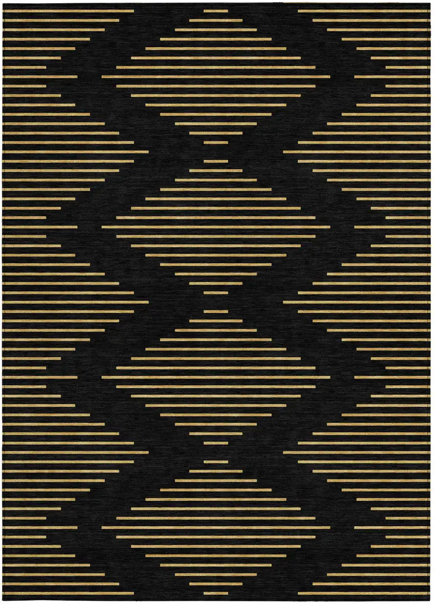 Black And Beige Geometric Washable Indoor Outdoor Area Rug Photo 6