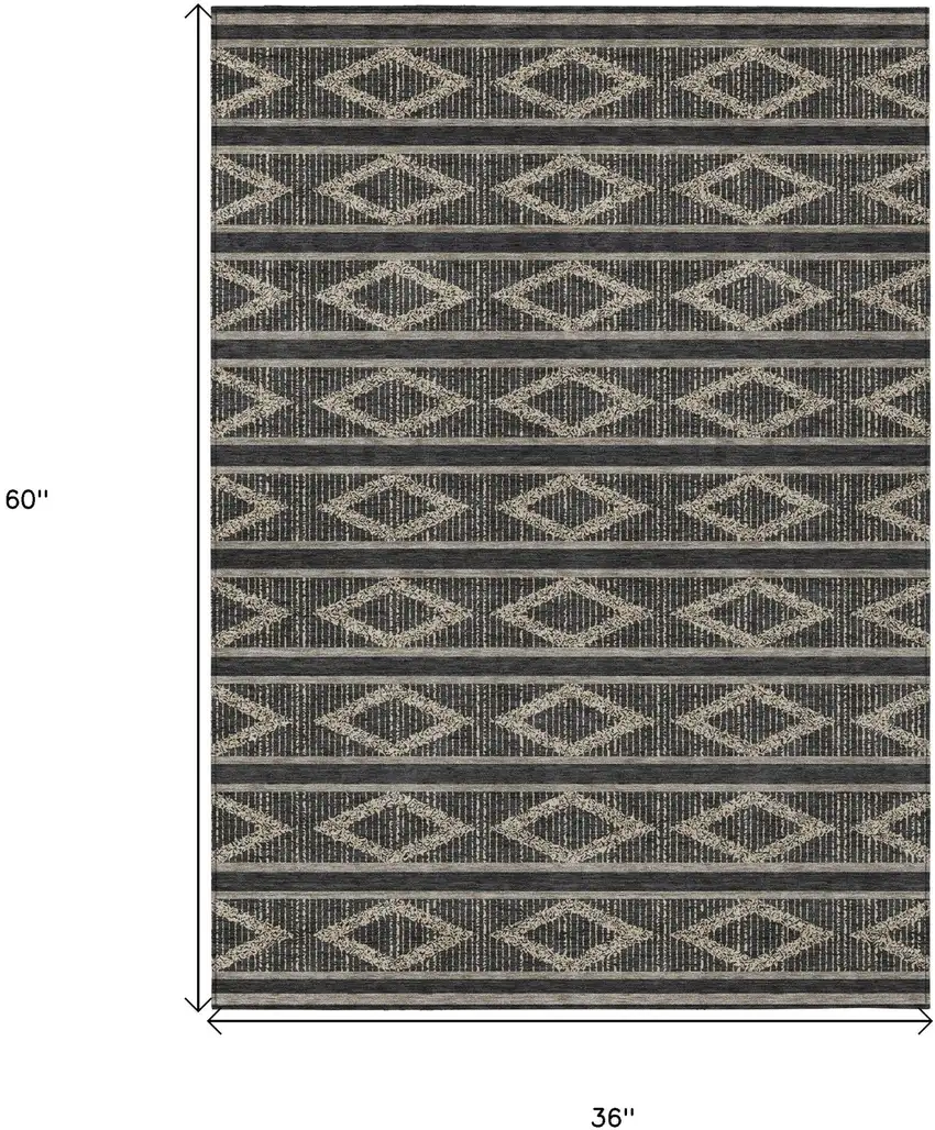Black And Beige Geometric Washable Indoor Outdoor Area Rug Photo 3